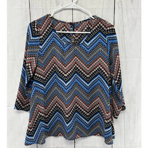 Stitch Fix Everly Chevron Floral Scoop Neck 3/4th Sleeve Top Size Small